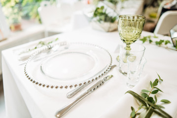 Delicate and stylish setting of the festive table. Banquet, wedding.