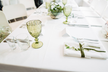 Delicate and stylish setting of the festive table. Banquet, wedding.