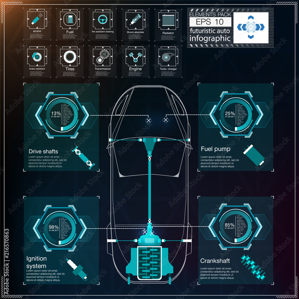 Poster futuristic user interface. hud ui. abstract virtual graphic touch user interface. cars infographic. 
