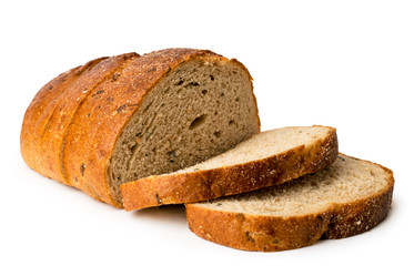 Sliced grey bread close - up on a white. Isolated.