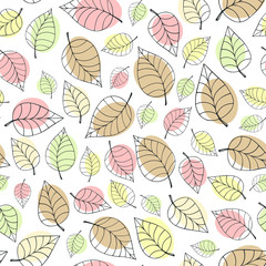 Fototapeta na wymiar Falling autumn leaves. Hand-drawn leaves, seamless pattern on white background.