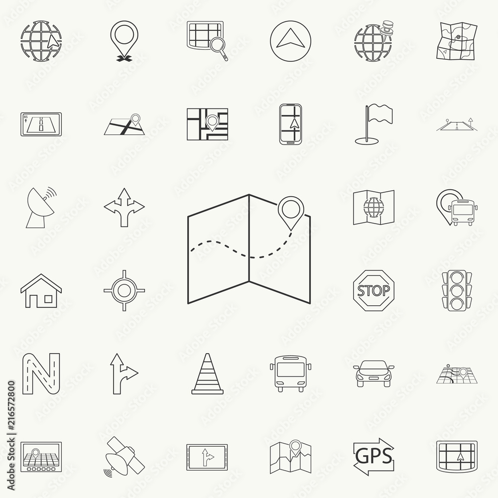 Poster pin dotted on the map icon. detailed set of navigation icons. premium quality graphic design sign. o