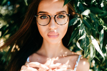 Closeup emotional artistic portrait of amazing fabulous beautiful young cheerful model girl with...