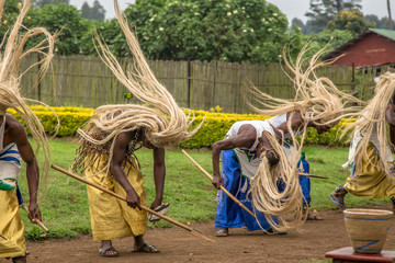 Rwandan tribe ritual dance performers, Virunga National Park, Rwanda