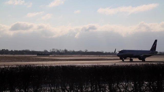 Plane taxi in airport