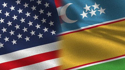 Usa and Karakalpakstan Realistic Half Flags Together