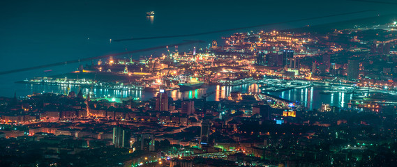 Genoa panoramic  night view green and orange
