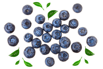 fresh ripe blueberry isolated on white background. Top view. Flat lay pattern