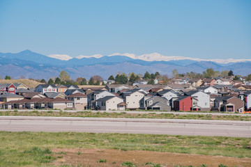 Some building with snow mountain at Castle Rock