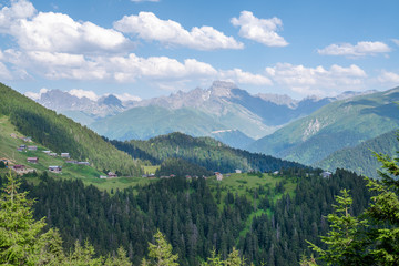 Fototapeta premium Kackar mountains with village houses landscape in Rize,Turkey.