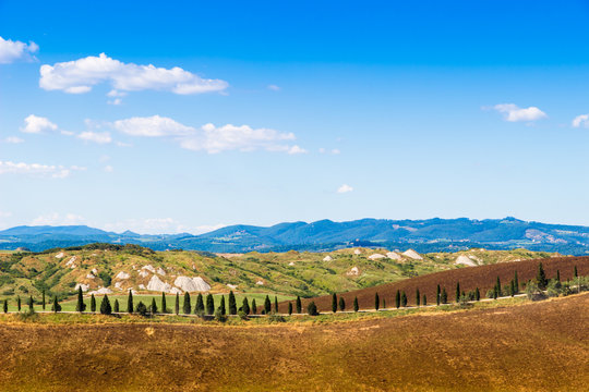 Summer view of Crete Senesi in Tuscany, Italy