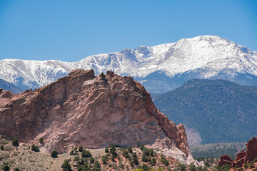 Gray Rock and snow mountain of the famous Garden of the Gods