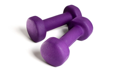 Pair of purple dumbbles, isolated on white background