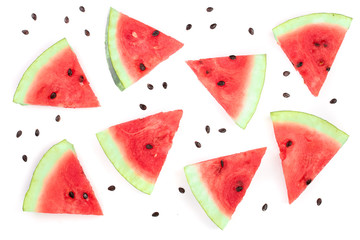 slices of watermelon isolated on white background. Top view. Flat lay pattern