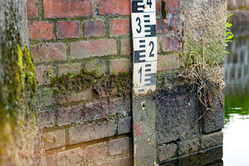 Water measure background, polluted water, dried lake, the concept of global warming