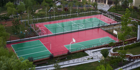 Set of sports fields. Soccer field basketball and volleyball courts