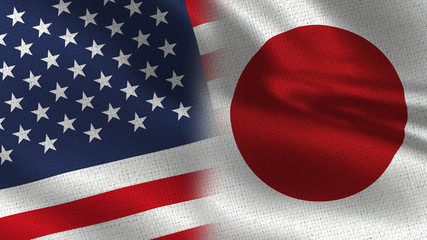 Usa Japan Realistic Half Flags Together