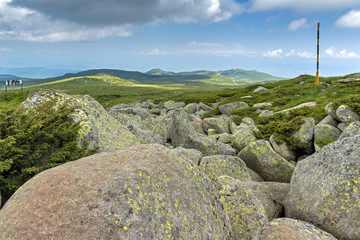 Fototapeta premium Panorama with green hills of Vitosha Mountain near Cherni Vrah Peak, Sofia City Region, Bulgaria