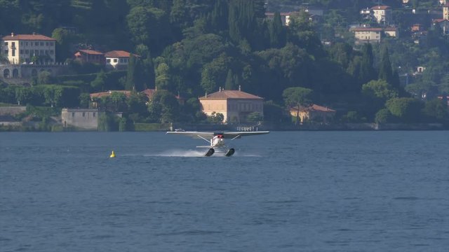 Floatplane taking off from Lake Como in Italy