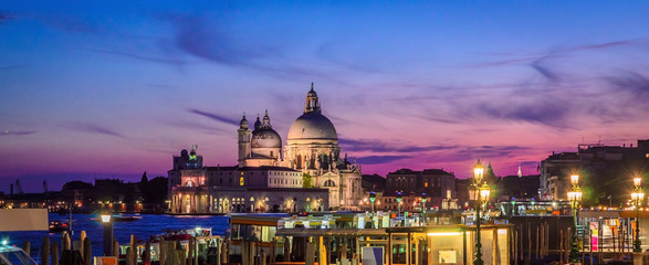 Night view on Santa Maria della Salute basilica in Venice, Italy