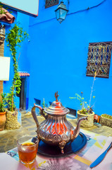 Traditional moroccan tea in city Chefchaouen,  Morocco, Africa.