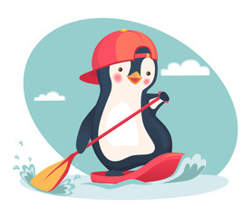 penguin floating on a SUP board