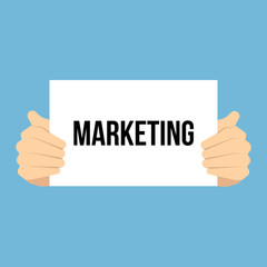 Man showing paper MARKETING text