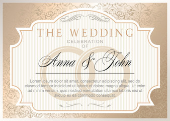 wedding vintage invitation template. gold color, elegant, luxurious with baroque ornament