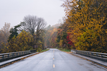 Autumn color and bridge over the James River on the Blue Ridge Parkway, near Big Island, Virginia.