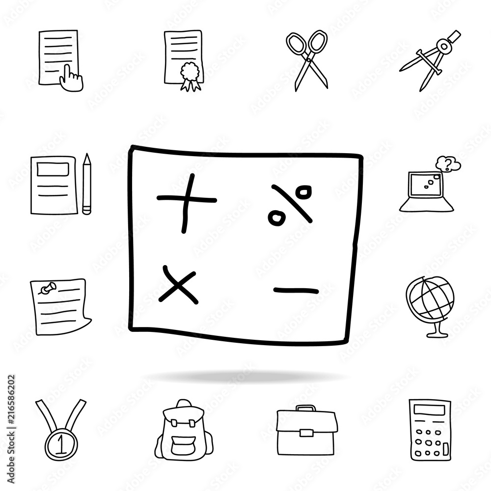 Poster mathematical signs sketch icon. element of education icon for mobile concept and web apps. outline m