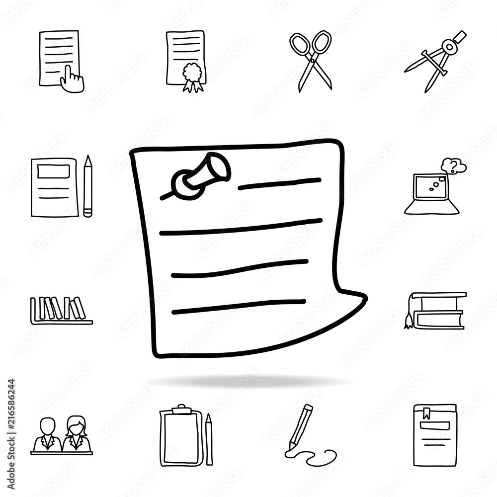 Poster piece of paper with a pin sketch icon. element of education icon for mobile concept and web apps. ou