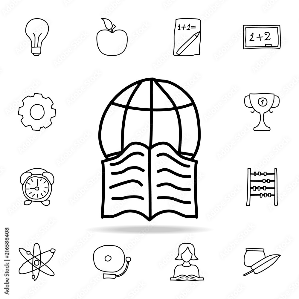 Poster the globe and the book sketch icon. element of education icon for mobile concept and web apps. outli