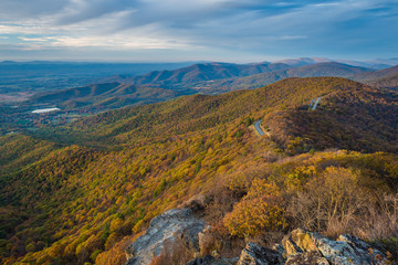 Fall color and Blue Ridge Mountains from Little Stony Man Cliffs, on the Appalachian Trail in Shenandoah National Park, Virginia