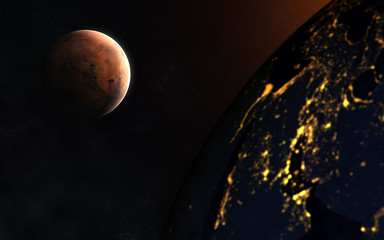 Naklejka premium The great opposition of Mars and Earth. Abstract science fiction. Elements of the image are furnished by NASA