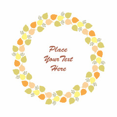 Beautiful autumn wreath with branches and leaves on a white background. Floral round frame.