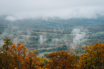 Foggy autumn view from the Blue Ridge Parkway, in Virginia.