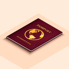 3d international passport concept in isometric style with shadows