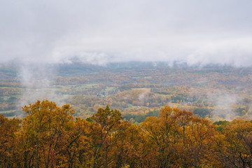 Foggy autumn view from the Blue Ridge Parkway, in Virginia.