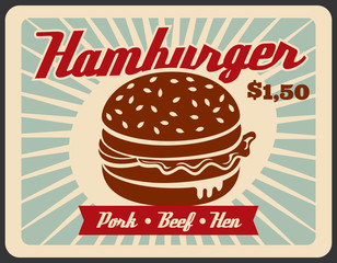 Fast-Food-Retro-Poster mit Hamburger-Sandwich © Vector Tradition