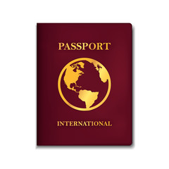 International red passport concept drawn in realistic 3d style
