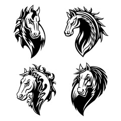 Horse or mustang animal icons. Tattoo and mascot