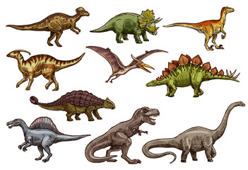 Dinosaur and prehistoric reptile animal sketches