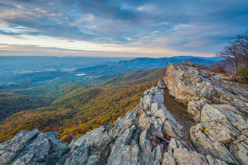Autumn sunset view from Little Stony Man Cliffs, along the Appalachian Trail in Shenandoah National Park, Virginia