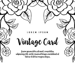 Vintage greeting card hand draw bloosom flower vector illustration