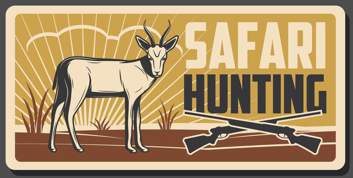 Safari hunting banner with african animal and gun