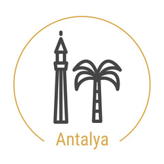 Antalya, Turkey Vector Line Icon