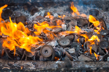 burn candle for pray in Nepalese temple