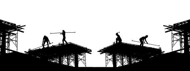 Fototapeta na wymiar Silhouette of worker working on New bridge construction on white background.