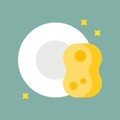 Sponge and dish, housework and cleaning service related flat icon set