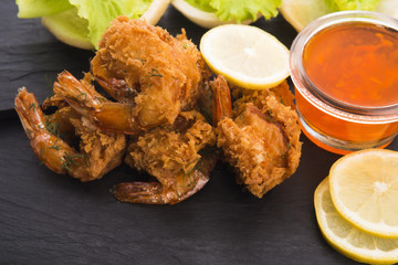 Tiger shrimp fried in Tempura with vegetables